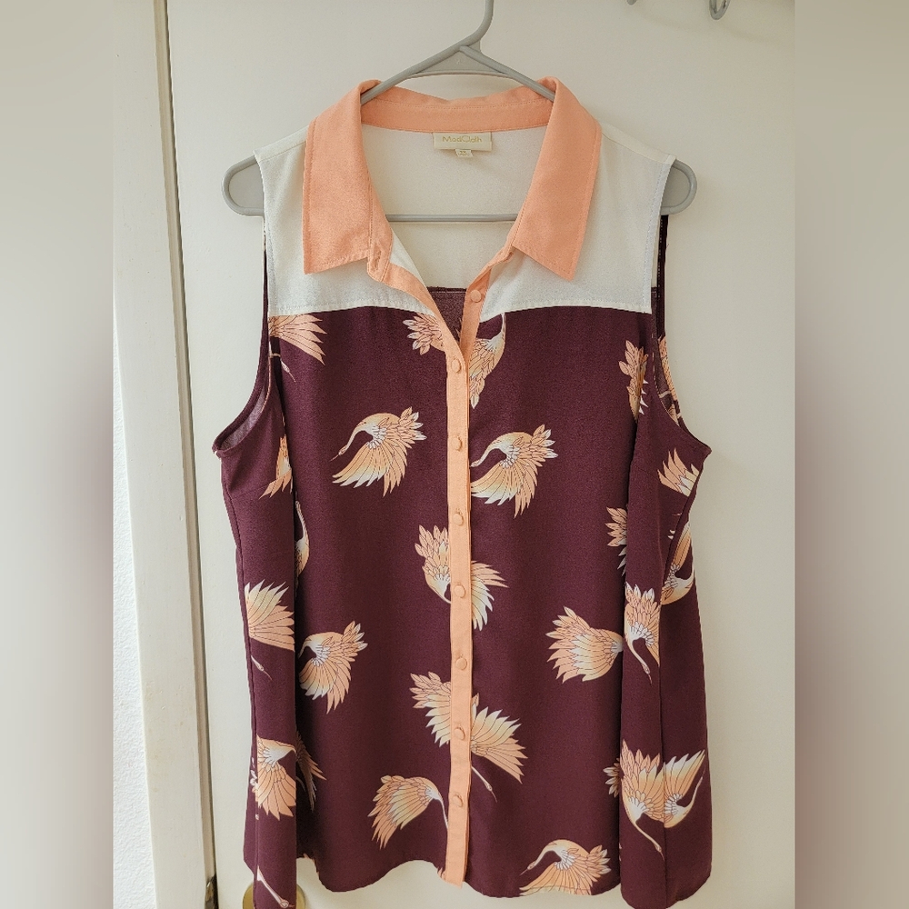 Modcloth Crane Bird Print Top Euc!